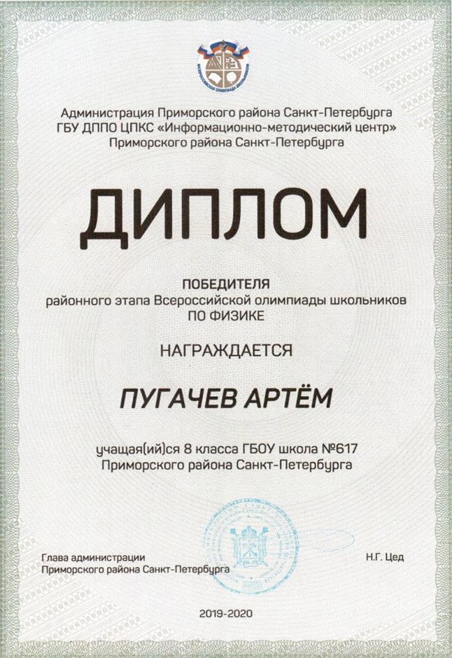 Пугачев Артём 8л 2019-20 уч.год физика